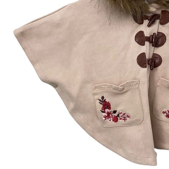 Little Lass Suede Poncho with Hoodie and Arm Buttons in Kids Size 4 - Picture 6 of 8